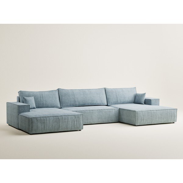 Colțar albastru deschis extensibil/cu spațiu de depozitare cu tapițerie din chenille (în formă de "U") Kyoto – Maison de Rêve-image-2