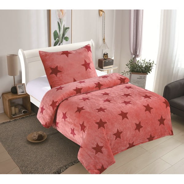 Lenjerie de pat din micropluș My House Stars, 140 x 200 cm, roz