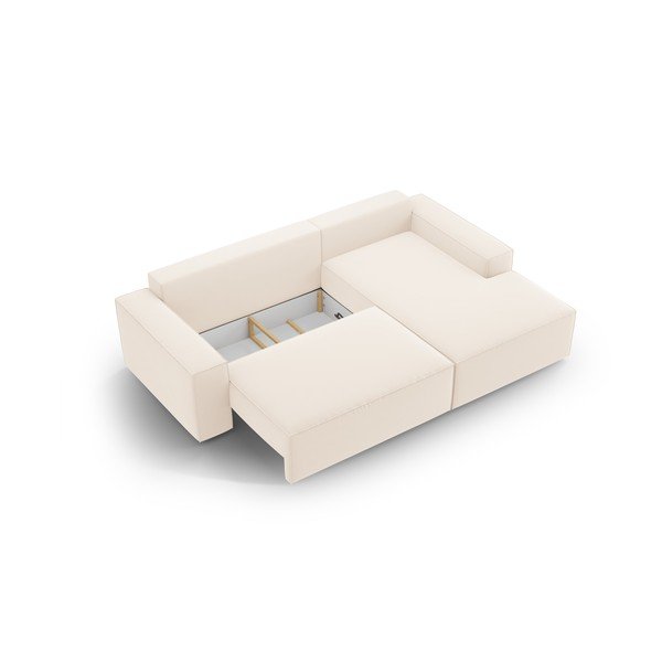 Colțar bej extensibil/cu spațiu de depozitare cu tapițerie din catifea (cu colț pe partea dreaptă/cu șezlong) Jodie – Micadoni -image-4