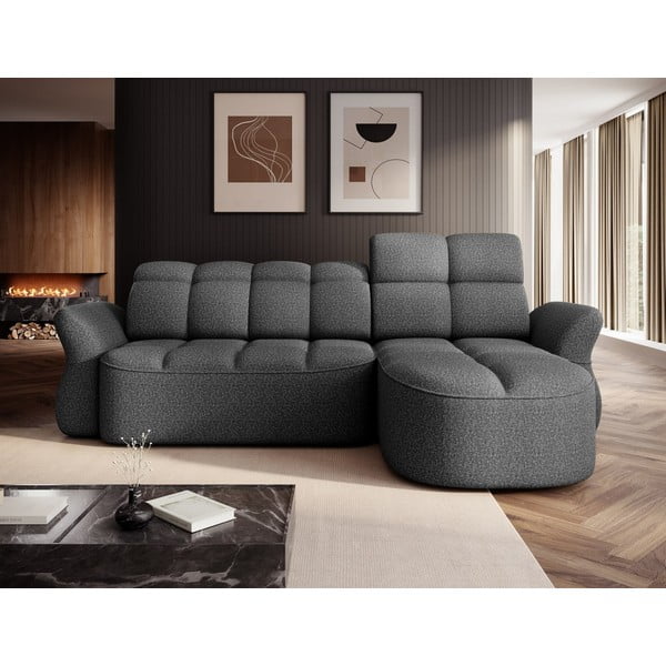 Colțar gri închis extensibil/cu spațiu de depozitare cu tapițerie din catifea (cu colț pe partea dreaptă/cu șezlong) Beneth – ELTAP-image-1