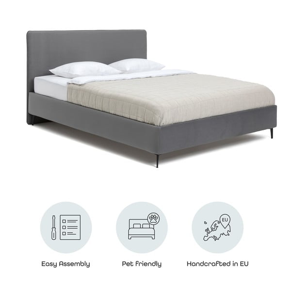 Pat matrimonial gri tapițat cu somieră 180x200 cm Noira Slim – Bonami Selection-image-4