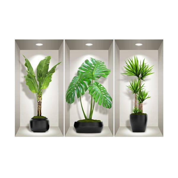Set 3 autocolante 3D pentru perete Ambiance Green Plants-image-2
