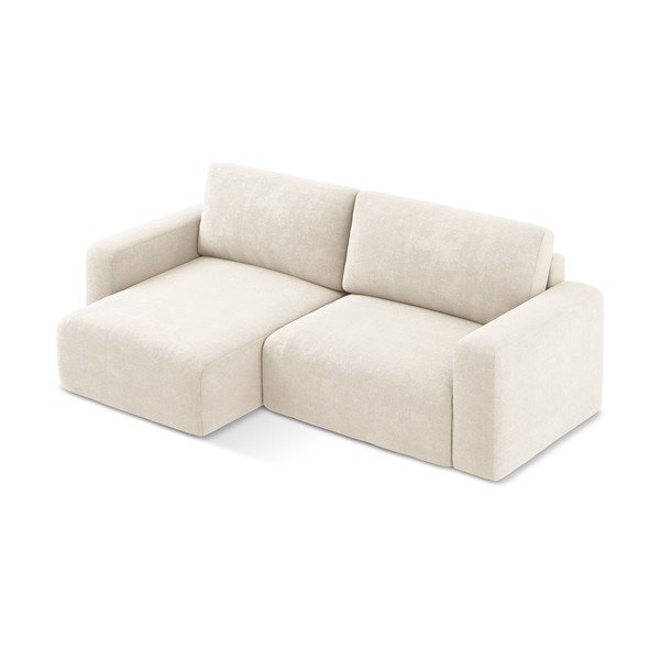 Colțar crem extensibil/cu spațiu de depozitare cu tapițerie din chenille (cu colț pe partea stângă/cu șezlong) Kona – Makamii-image-3