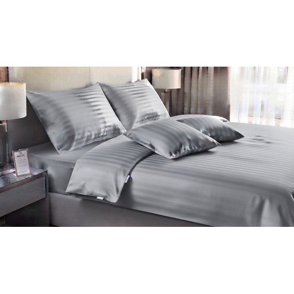 Lenjerie de pat gri pentru pat de o persoană cu 3 piese 140x200 cm Hotel stripe – JAHU collections