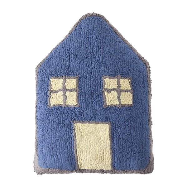 Pernă din bumbac lucrată manual Lorena Canals Little House, 34 x 52 cm, albastru 