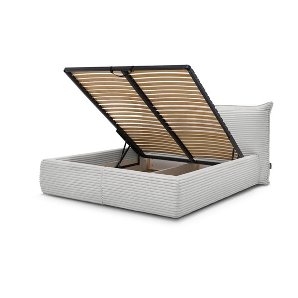 Pat matrimonial gri deschis tapițat cu spațiu de depozitare cu somieră 180x200 cm Jade – Bobochic Paris-image-3