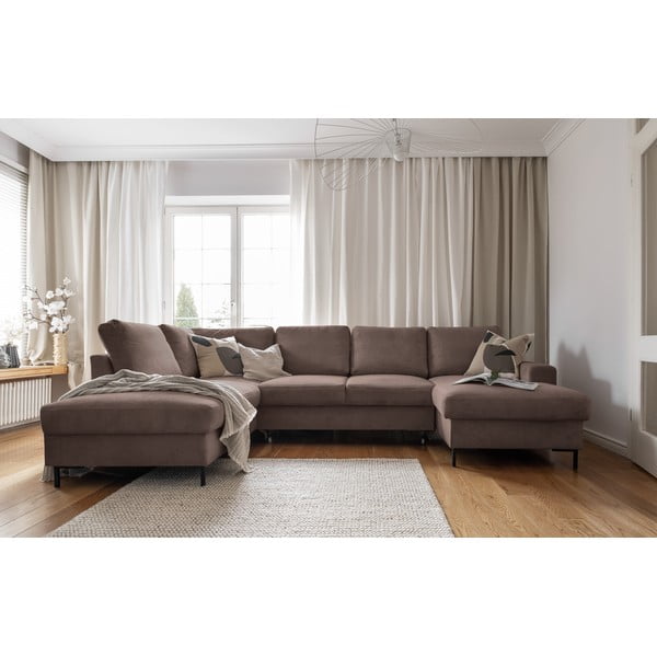 Colțar maro extensibil cu tapițerie din catifea reiată  (cu colț pe partea stângă ) Lofty Lilly – Miuform-image-4