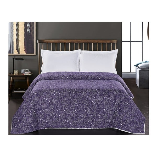 Cuvertură cu 2 fețe din microfibră DecoKing Alhambra, 170 x 210 cm, alb - violet-image-3