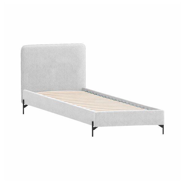 Pat gri deschis tapițat cu somieră 90x200 cm Barker – Ropez