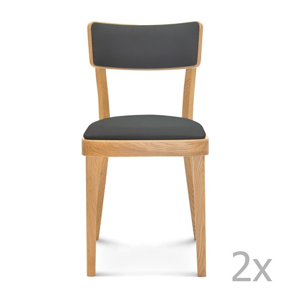 Set 2 scaune de lemn cu perne gri Fameg Lone