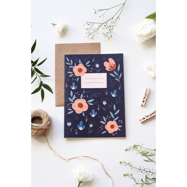 Caiet A5 neliniat din hârtie reciclată Printintin, 60 pagini, model flori roz-image-1