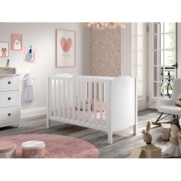 Pătuț alb din lemn de pin 60x120 cm Amori – Vipack-image-1