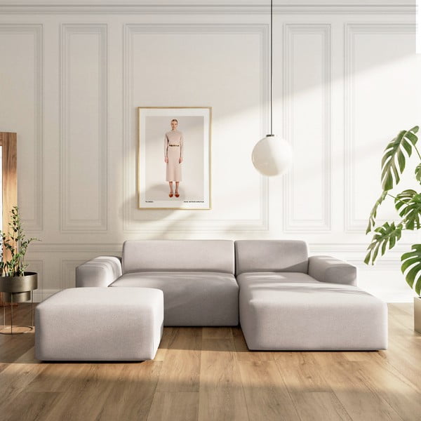 Colțar gri extensibil, cu spațiu de depozitare cu tapițerie din catifea (cu colț pe partea dreaptă, cu șezlong) Villet – Rodier-image-1