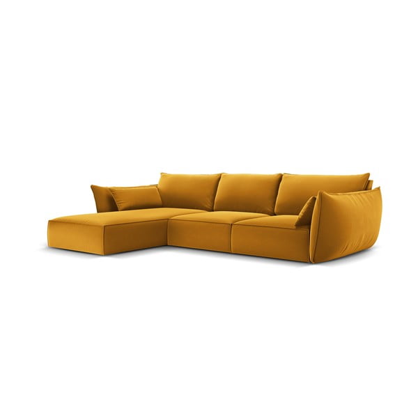 Colțar galben muștar cu tapițerie din catifea (cu colț pe partea stângă, cu șezlong) Vanda – Mazzini Sofas-image-2
