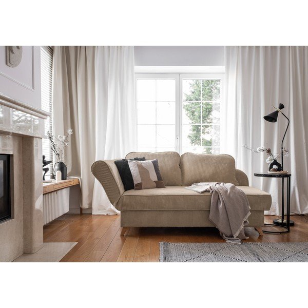 Șezlong taupe cu tapițerie din catifea reiată  (cu colț pe partea stângă) Chic Charlotte – Miuform-image-4