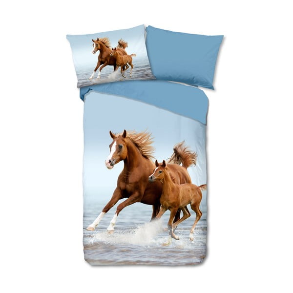 Lenjerie de pat pentru copii albastră din bumbac pentru pat de o persoană 140x200 cm Free – Good Morning