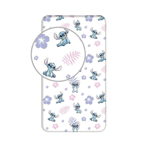 Cearceaf pentru copii din bumbac pentru pat de o persoană cu elastic 90x200 cm Lilo and Stitch – Jerry Fabrics