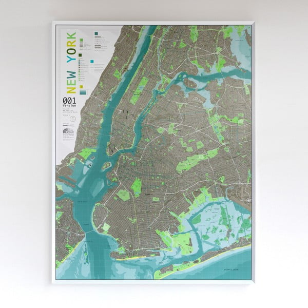 Hartă New York City Street Map, 130 x 100 cm, magnetică, verde