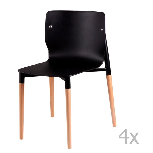 Set 4 scaune cu picioare din lemn sømcasa Alisia, negru