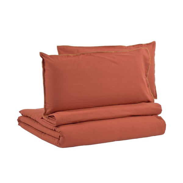 Lenjerie de pat cu cearșaf din bumbac organic Kave Home Ibelis, 240 x 260 cm, maro - portocaliu