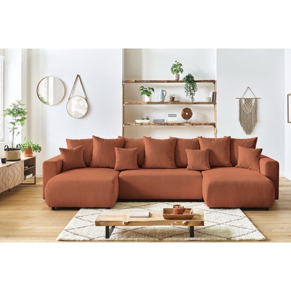 Canapea extensibilă din reiat în formă de "U" Bobochic Paris Envy, roșu teracotă-image-1