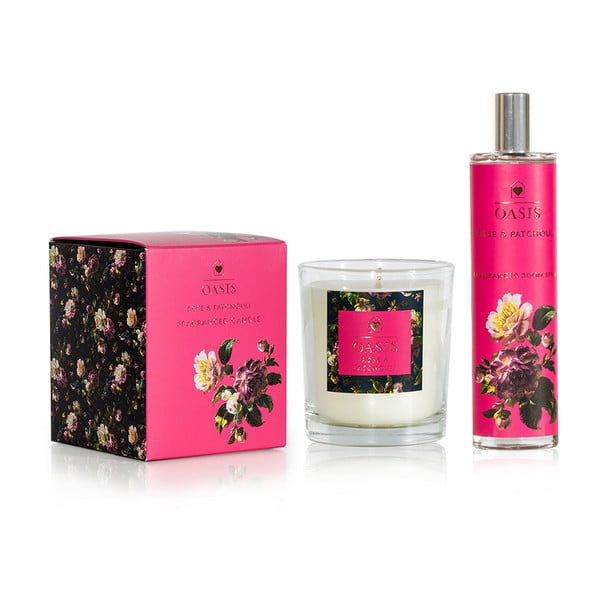 Set lumânare parfumată și spray de interior cu aromă de trandafiri și patchouli Bahoma London Oasis Renaissance
