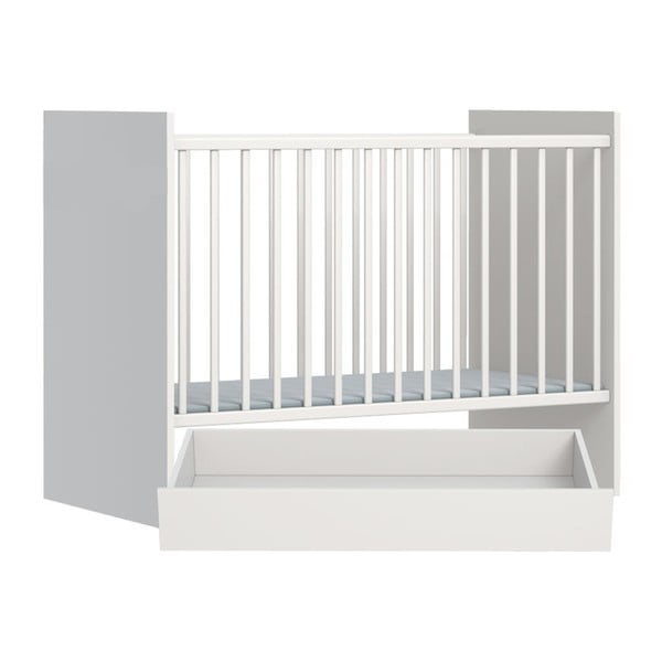 Pătuț pentru copii cu protecție și cutie depozitare FAKTUM Eco Line, 120 x 60 cm, alb