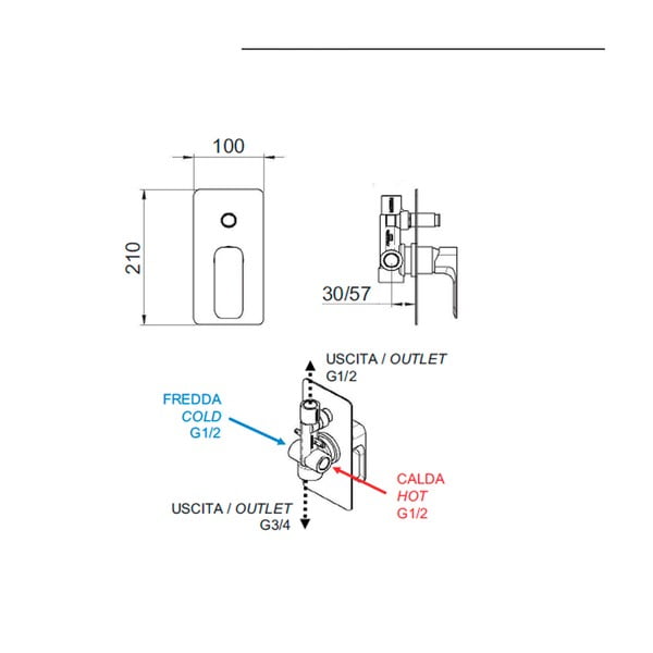Baterie aurie pentru duș încastrată (2 ieșiri) Spy – Sapho-image-1
