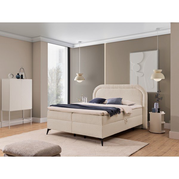 Pat boxspring bej cu spațiu de depozitare 180x200 cm Ornes – Ropez-image-1