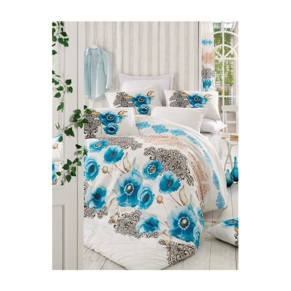 Lenjerie de pat, alb-albastru, Celine, 160x220 cm