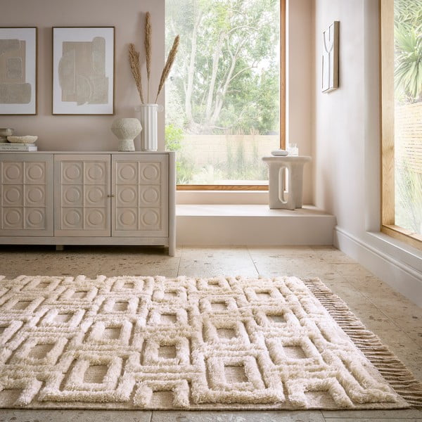 Covor bej-crem țesut manual din lână 160x230 cm Greek Key – Flair Rugs-image-1