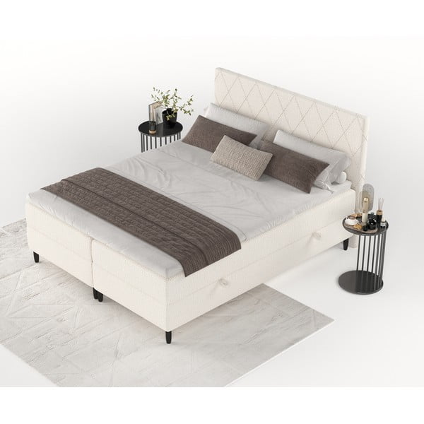 Pat boxspring crem cu spațiu de depozitare 140x200 cm Gwen – Maison de Rêve-image-4