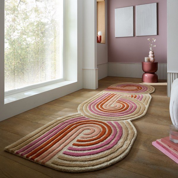 Covor tip traversă roz țesut manual din lână 80x300 cm Spiral Shaped  – Flair Rugs-image-1