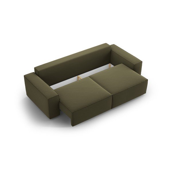 Canapea verde extensibilă/cu spațiu de depozitare cu tapițerie din catifea 247 cm Jodie – Micadoni -image-4
