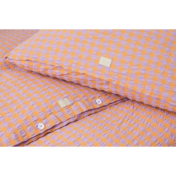 Lenjerie de pat portocaliu/mov din țesătură crep pentru pat de o persoană 140x200 cm Bæk&Bølge – JUNA-image-4