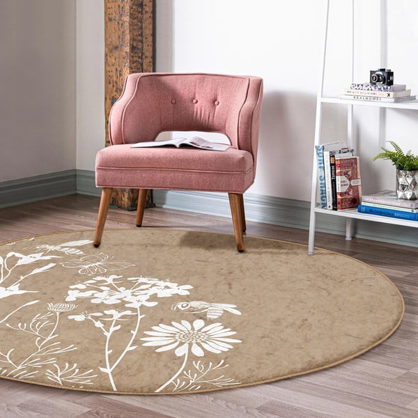 Covor rotund  maro deschis lavabil adecvat și  pentru aspiratoare robot   ø 80 cm Comfort – Mila Home-image-1