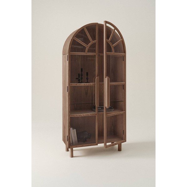 Vitrină în culoare naturală închisă cu aspect de lemn de nuc 90x195x40 cm Sandor – Jotex-image-1