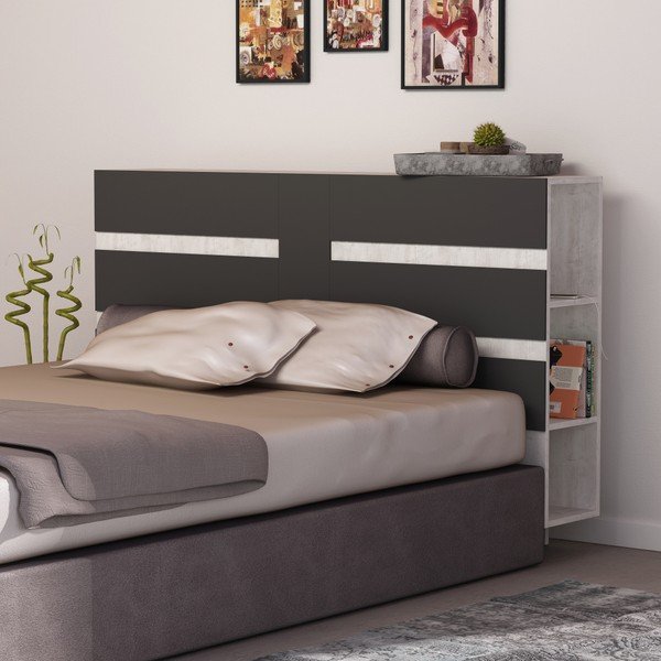 Tăblie pentru pat cu spațiu pentru depozitare Homitis Eddo, alb - gri antracit-image-3