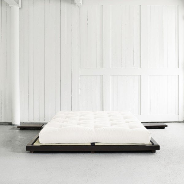 Pat dublu din lemn de pin cu saltea și tatami Karup Design Dock Comfort Mat Black/Natural, 140 x 200 cm-image-1