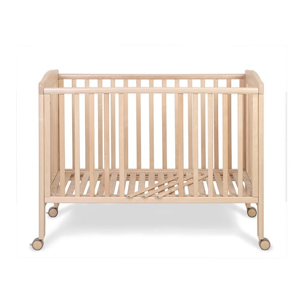 Pătuț din lemn cu roți și grilaj ajustabil YappyKids Qu, 60 x 120 cm, natural-image-3