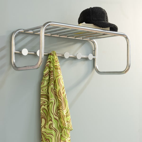 Cuier de perete argintiu cu raft din metal 72 cm Retro – Spinder Design-image-1