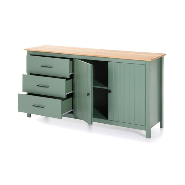 Comodă verde/în culoare naturală joasă din lemn masiv de pin 150x80 cm Miranda – Marckeric-image-4