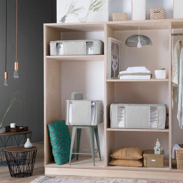 Cutie de depozitare pentru haine din material textil cu vacuum/cu pereți întăriți 56x42x33 cm Granit – Compactor-image-1