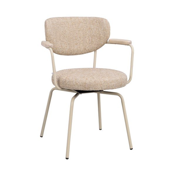 Scaun de dining bej/crem cu cotiere din metal Merrick – Rowico