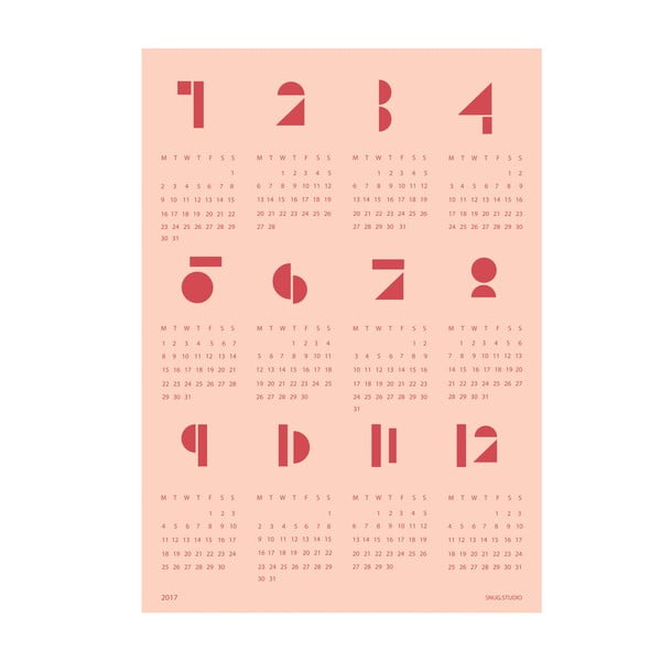 Calendar de perete SNUG Toy Blocks 2017, roz