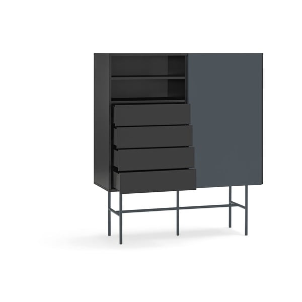 Comodă neagră-gri antracit înaltă cu ușă glisantă 120x140 cm Nube – Teulat-image-3