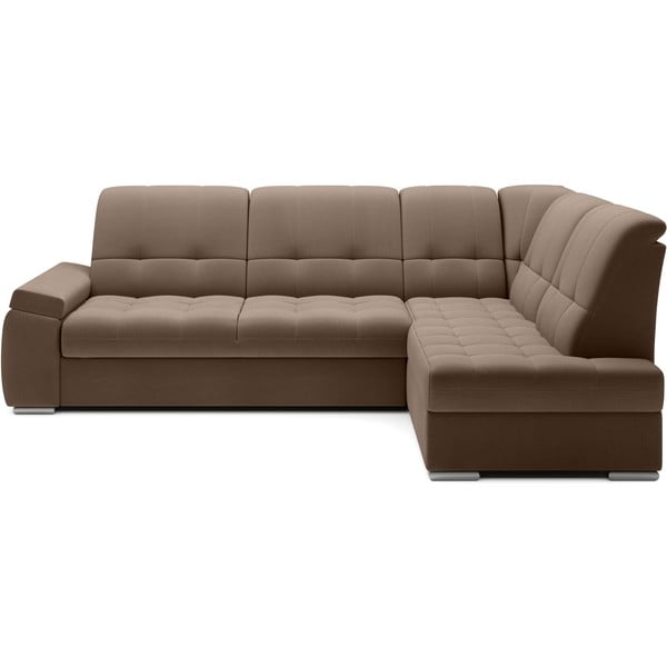 Colțar maro extensibil/cu spațiu de depozitare cu tapițerie din catifea (cu colț pe partea dreaptă/în formă de ”L”) Sado – ELTAP