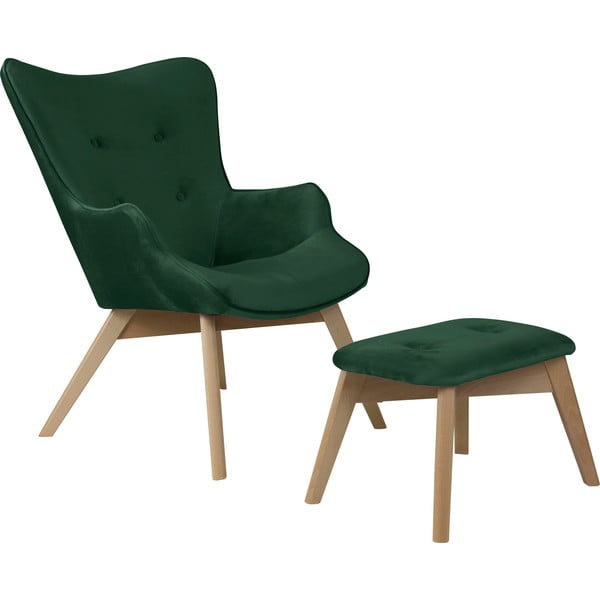 Fotoliu cu taburet verde închis cu tapițerie din catifea Niko – Ropez