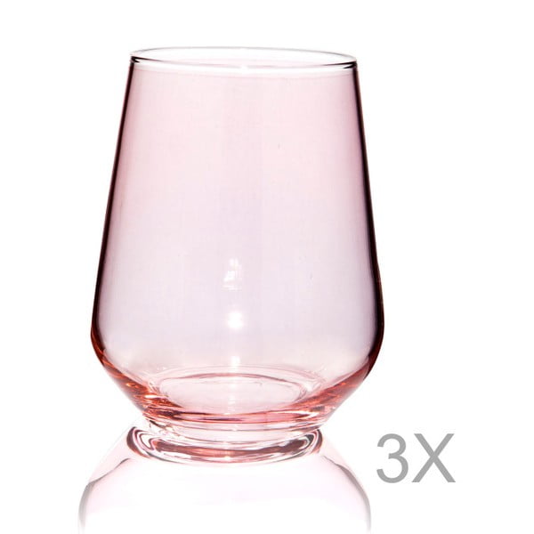 Set 3 pahare din sticlă Mezzo Amor, 220 ml, roz