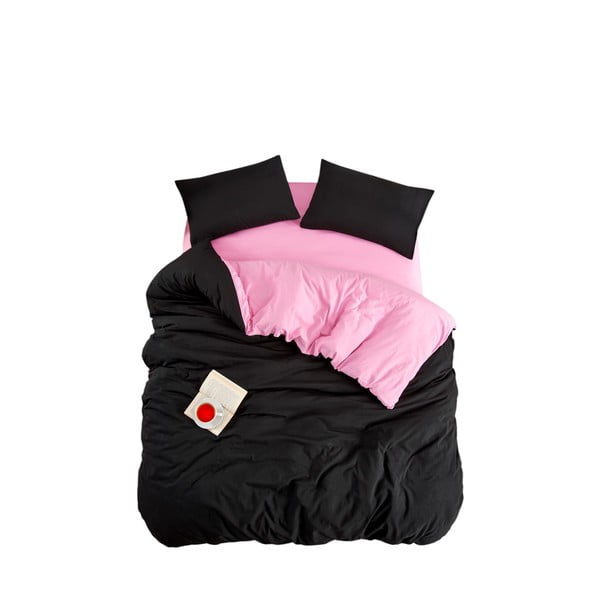 Lenjerie de pat neagră-roz pentru pat de o persoană, extinsă cu cearceaf inclus, cu 3 piese 160x220 cm Classic – Mila Home